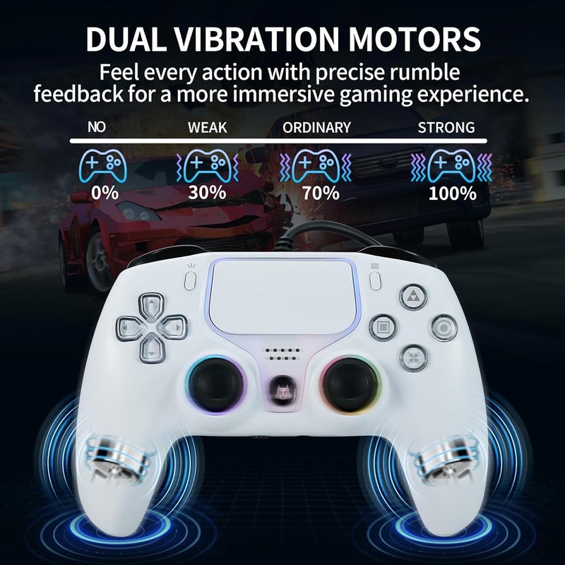 NBCP وحدة تحكم سلكية لجهاز PS5 - وحدة تحكم ألعاب لجهاز بلاي ستيشن 5، PS4، PC/Steam، زر توربو وزر تأثير هول الخطي، اهتزاز مزدوج، مقبس صوت 3.5 مم - أبيض - Image 4